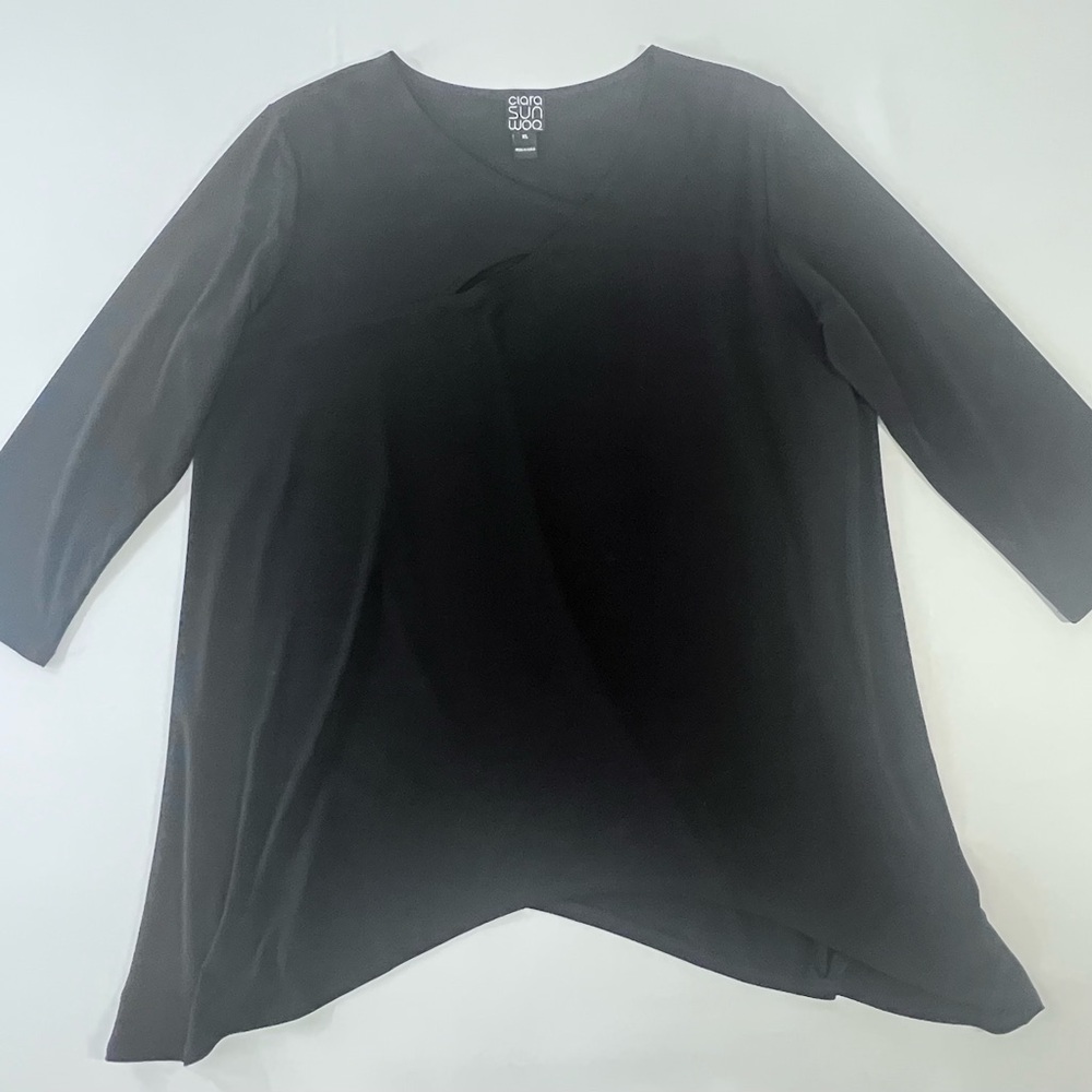 Clara Sunwoo Black V-Neck 3/4 Sleeve Tunic Top XL